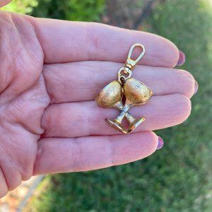 Vintage Monet Martini Glasses Pendant Charm Red Rhinestones Chalise Goblet Wine